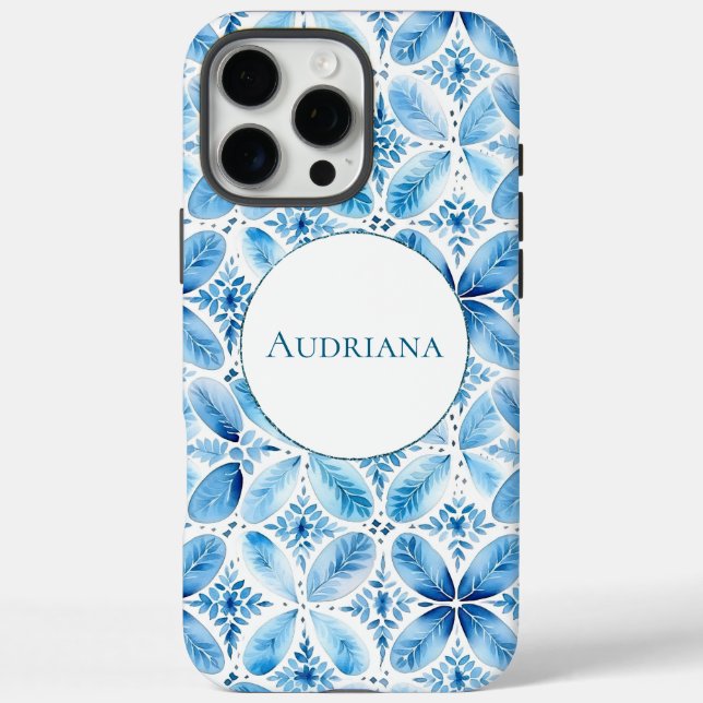 Funda iPhone 16 Pro Max Floral blanca azul (Reverso)