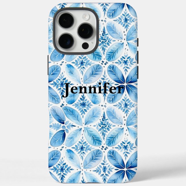 Funda iPhone 16 Pro Max Floral blanca azul (Reverso)
