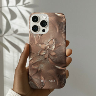 Funda iPhone 16 Pro Max Floral contemporánea 3d Faux Rosa Gold