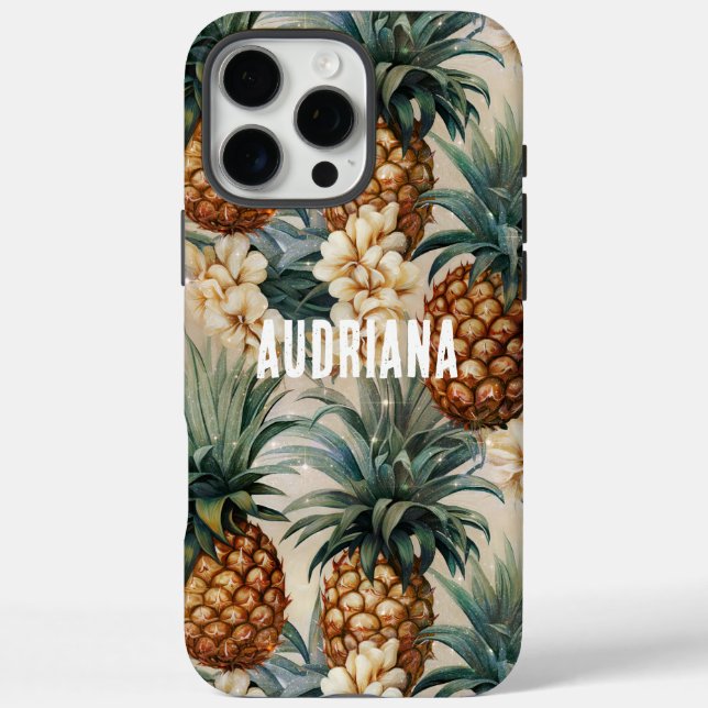 Funda iPhone 16 Pro Max Floral de piñas tropicales (Reverso)