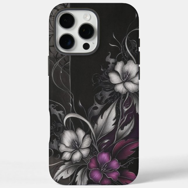 Funda iPhone 16 Pro Max Floral gótica | Diseño en flor oscuro (Reverso)