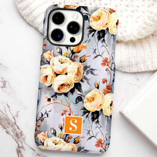 Funda iPhone 16 Pro Max Floral Monograma Amarillo y Naranja 