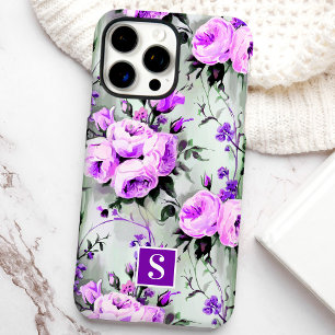 Funda iPhone 16 Pro Max Floral Monograma Lila y Púrpura