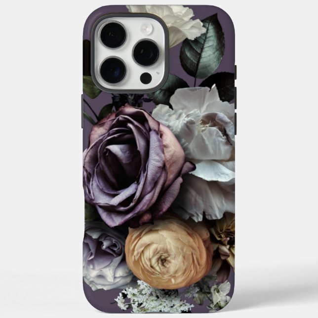 Funda iPhone 16 Pro Max Floral morada oscura (Reverso)