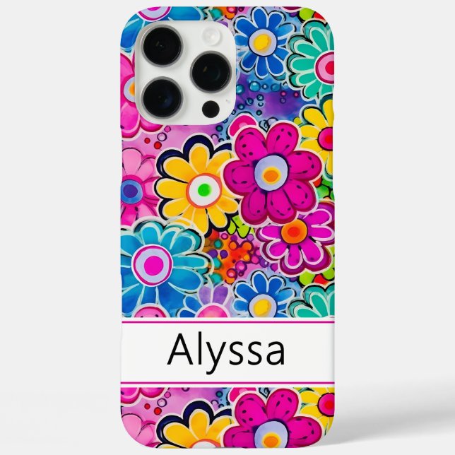 Funda iPhone 16 Pro Max Floral Personalizado Retro Groovy (Reverso )