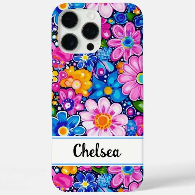 Funda iPhone 16 Pro Max Floral Personalizado Retro Groovy (Reverso )