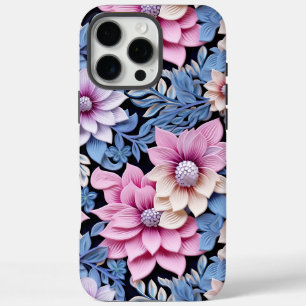 Funda iPhone 16 Pro Max Florales rosadas Grabado en relieve