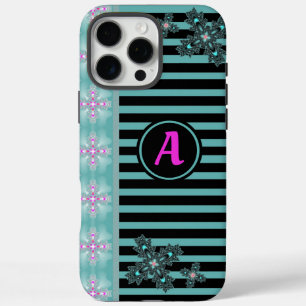 Funda iPhone 16 Pro Max Flores artdeco en estilo retro con monograma