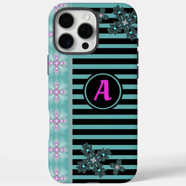 Funda iPhone 16 Pro Max Flores artdeco en estilo retro con monograma (Reverso)