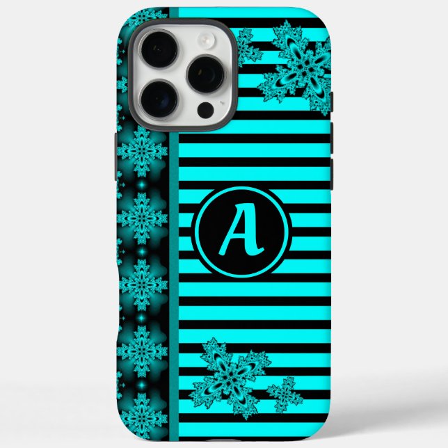 Funda iPhone 16 Pro Max Flores Artdeco en estilo retro con monograma (Reverso)