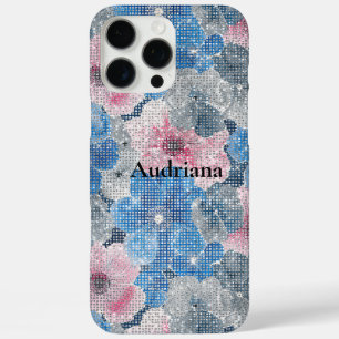 Funda iPhone 16 Pro Max Flores Azules Rosadas Brillan