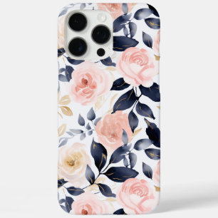 Funda iPhone 16 Pro Max Flores Chic Azul Rosa
