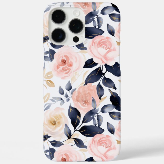 Funda iPhone 16 Pro Max Flores Chic Azul Rosa (Reverso )