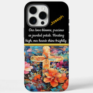 Funda iPhone 16 Pro Max Flores de colores alrededor de una cruz