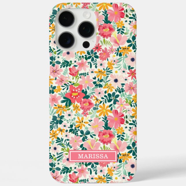 Funda iPhone 16 Pro Max Flores de Coral Ditsy Monogramadas (Reverso )