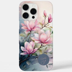 Funda iPhone 16 Pro Max Flores de Magnolia Rosa Botánico Monogramado