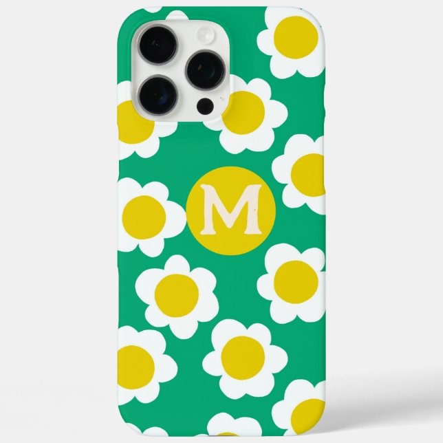 Funda iPhone 16 Pro Max Flores de margarita personalizadas monograma (Reverso )