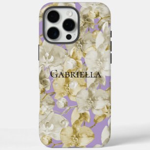 Funda iPhone 16 Pro Max Flores de orquídeas de crema de oro morado