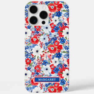 Funda iPhone 16 Pro Max Flores Patrióticas Monogramadas