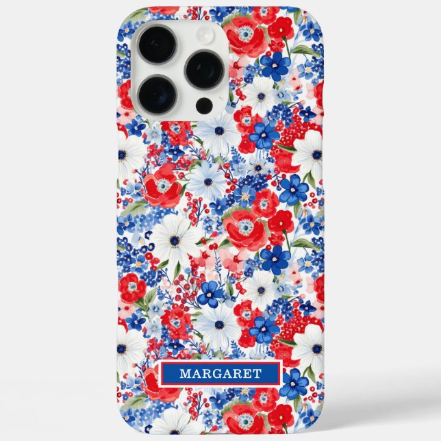 Funda iPhone 16 Pro Max Flores Patrióticas Monogramadas (Reverso )