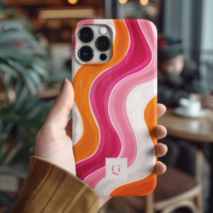 Funda iPhone 16 Pro Max Flujo vibrante   Monograma inicial Funky Retro