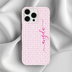 Funda iPhone 16 Pro Max Fondo de firma de clave griega rosa pálido