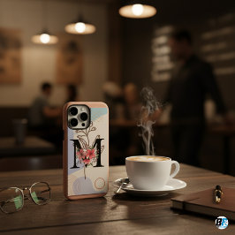 Funda iPhone 16 Pro Max Forma Botánica Boho Retro Con Nombre 1ª Capital M