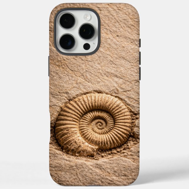 Funda iPhone 16 Pro Max Fósil de ammonita en espiral (Reverso)