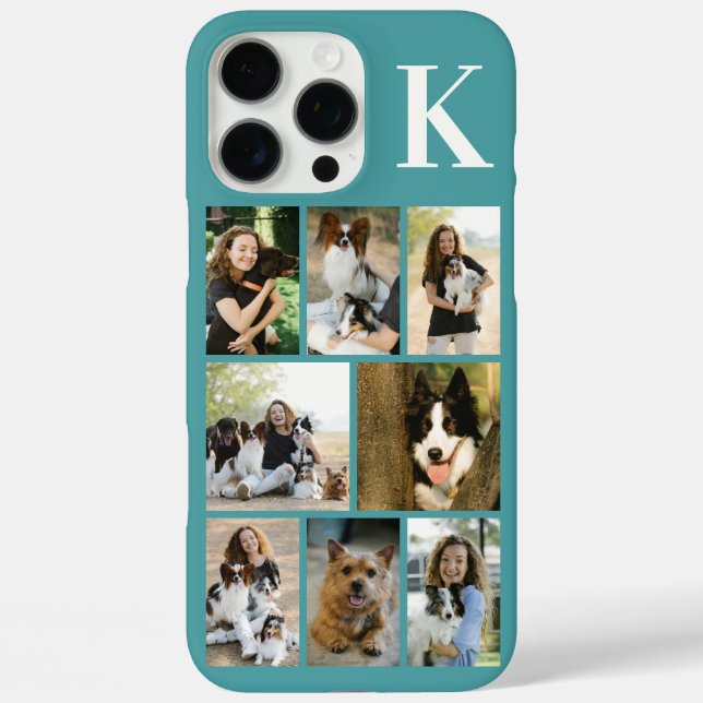 Funda iPhone 16 Pro Max Foto de 8 mascotas moderno turquesa (Reverso )
