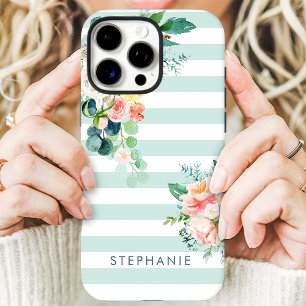 Funda iPhone 16 Pro Max Franja floral de acuarela con nombre personalizado