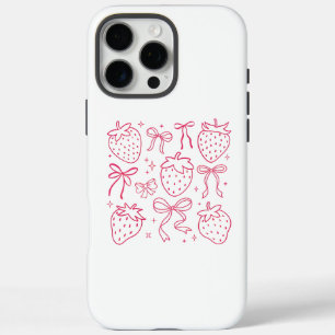 Funda iPhone 16 Pro Max Fresas rosadas neón y arcos Kawaii Design
