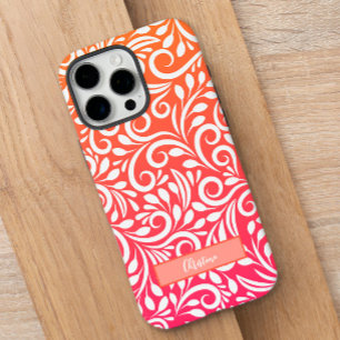 Funda iPhone 16 Pro Max Fucsia Naranja Ombre Floral Moderna Nombre Persona
