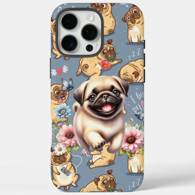 Funda iPhone 16 Pro Max Funny Pugs (Reverso)