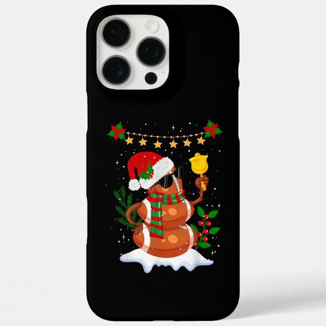 Funda iPhone 16 Pro Max Fútbol Snowman Santa Hat Feliz Navidad (Reverso )