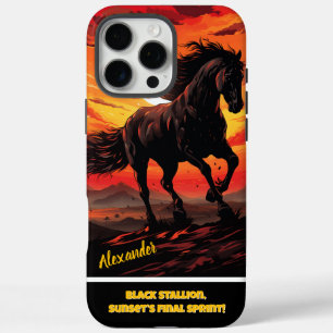 Funda iPhone 16 Pro Max Galopas de caballos negros al atardecer
