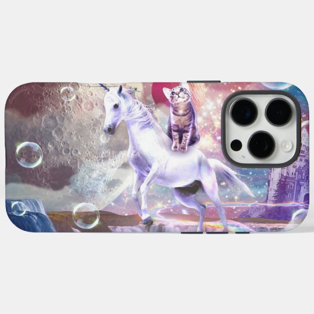 Funda iPhone 16 Pro Max Gatito de galaxia arco iris montando unicornio en  (Reverso (Horizontal))