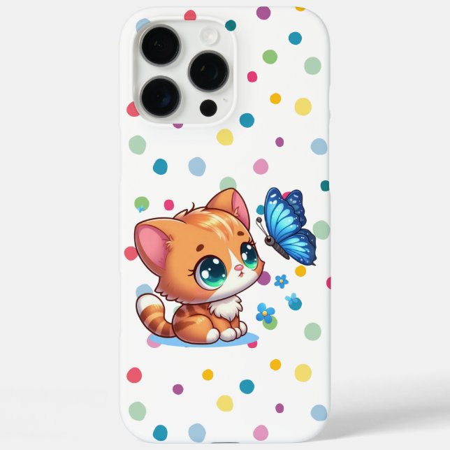 Funda iPhone 16 Pro Max Gatito/gato y mariposa (Reverso )