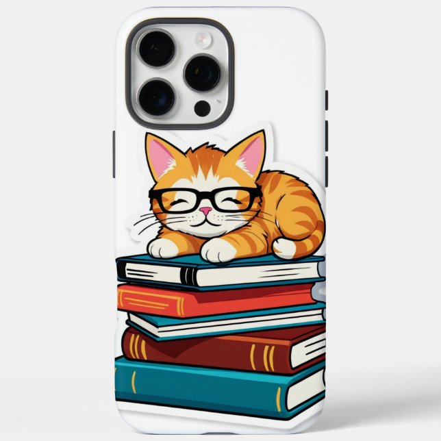 Funda iPhone 16 Pro Max Gato inteligente en una pila (Reverso)