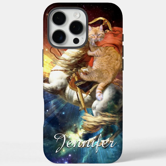 Funda iPhone 16 Pro Max Gato Napoleón en el espacio (Reverso)