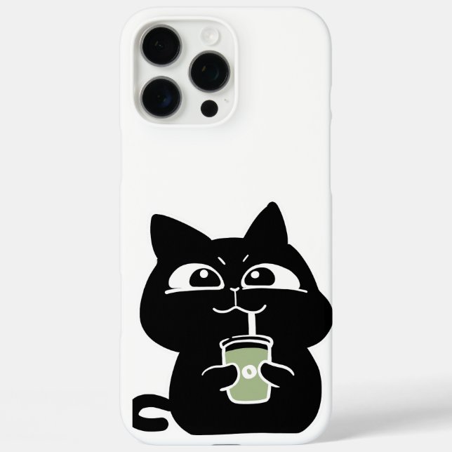 Funda iPhone 16 Pro Max Gato Negro Regordete Adorable (Reverso )