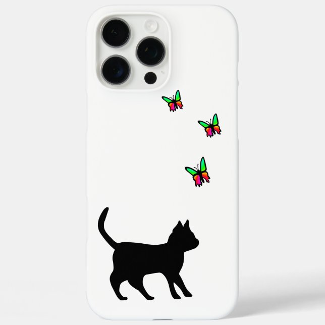 Funda iPhone 16 Pro Max Gato negro y mariposa (Reverso )