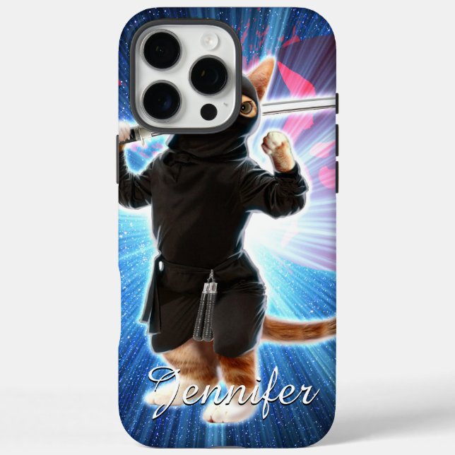 Funda iPhone 16 Pro Max Gato Ninja en el espacio. (Reverso)