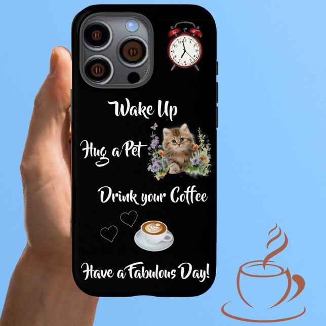 Funda iPhone 16 Pro Max Gato único divertido y amante del café (Subido por el creador)