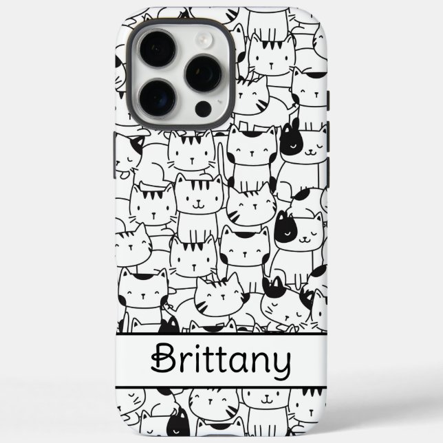 Funda iPhone 16 Pro Max Gatos Blancos Y Negros Cuidados (Reverso)