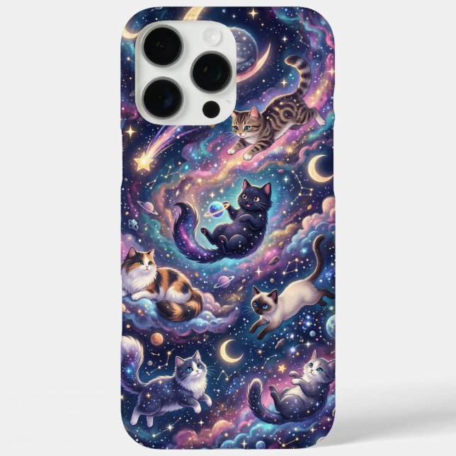 Funda iPhone 16 Pro Max Gatos Cósmicos Entre las Estrellas (Reverso )