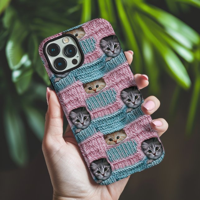 Funda iPhone 16 Pro Max Gatos Lindos Tejido Rosa Azul Femenino (Subido por el creador)