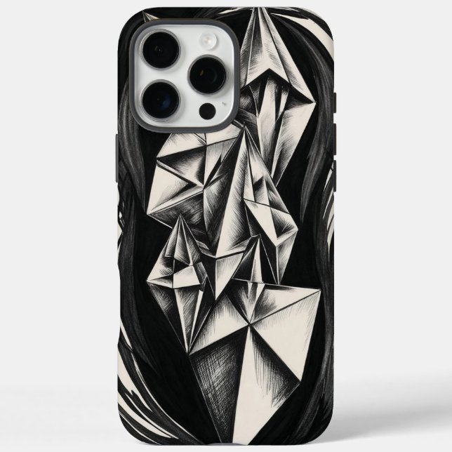 Funda iPhone 16 Pro Max Geometric Crystal Black and White iPhone Case (Reverso)