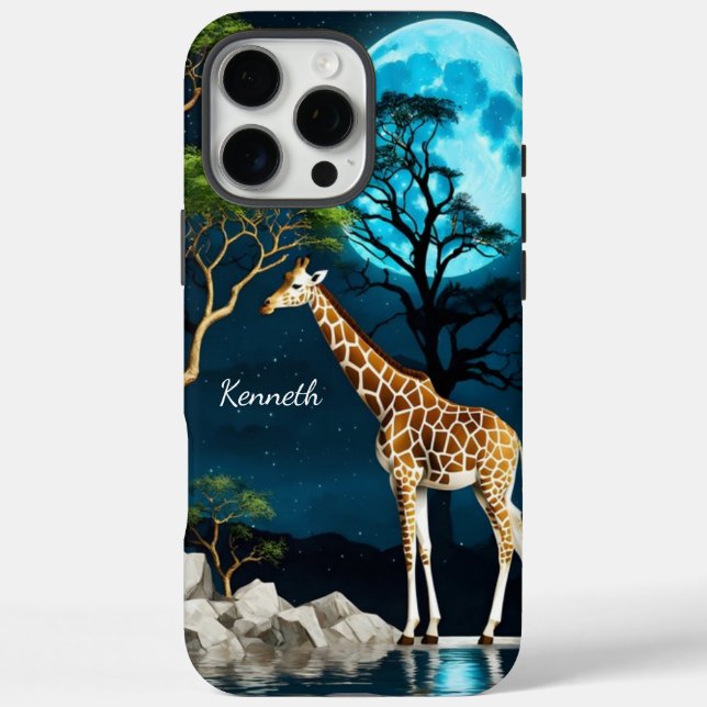 Funda iPhone 16 Pro Max Giraffe bajo la luna llena (Reverso)