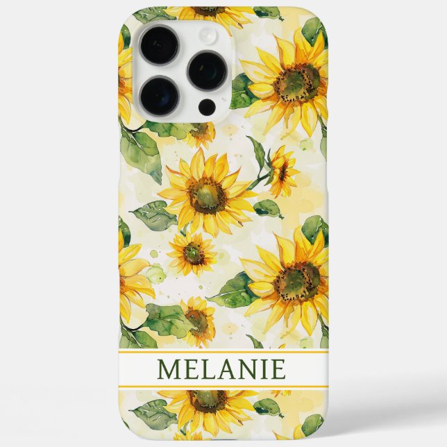 Funda iPhone 16 Pro Max Girasoles en Acuarela Monogramados (Reverso )
