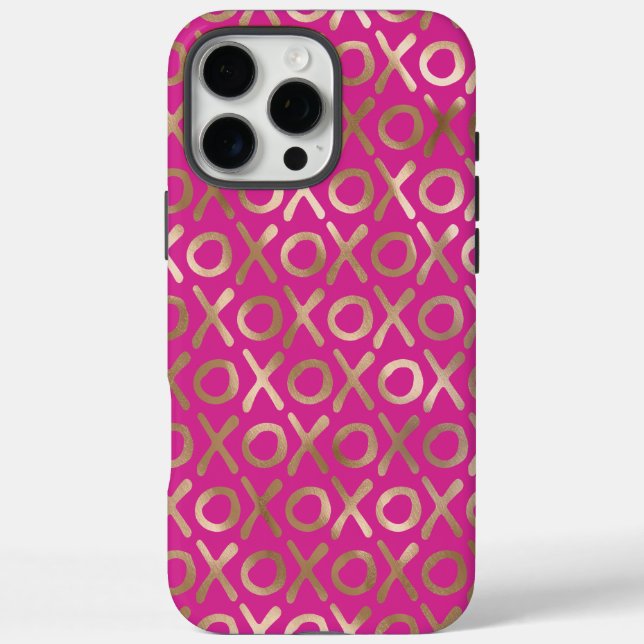 Funda iPhone 16 Pro Max Girly Pink Gold XOXO (Reverso)